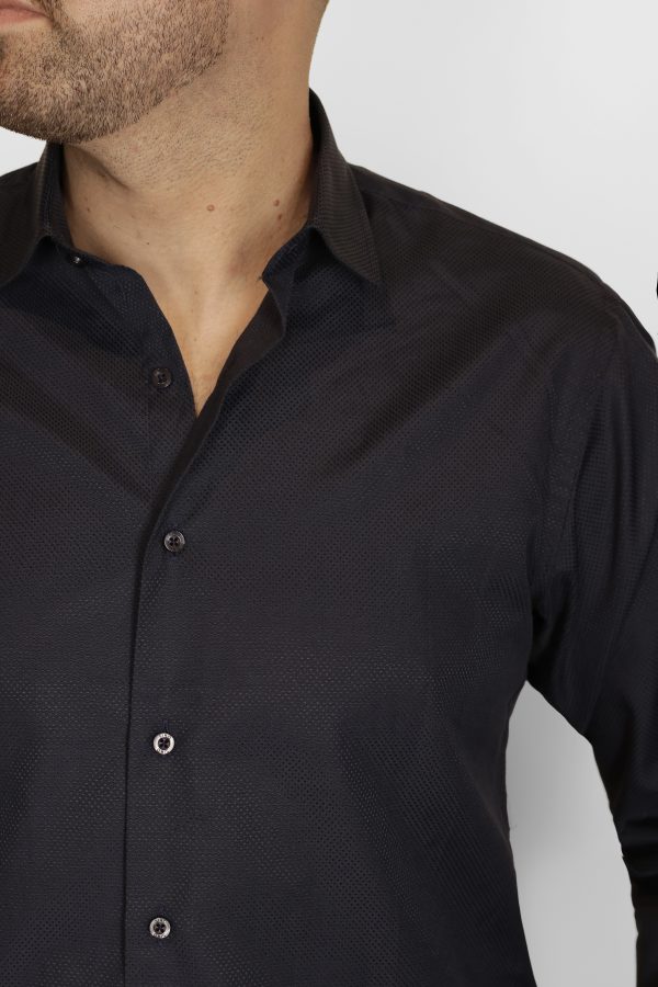 Camisa Cuello Italia, Puño Francés Color Azul Oscuro - Imagen 3